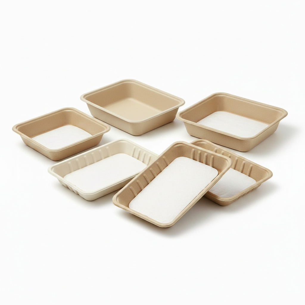 Compostable sugarcane meat trays with absorbent pads